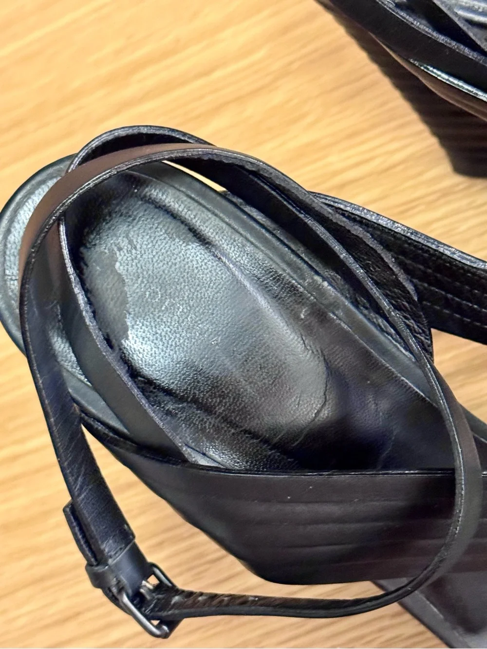 Bottega Veneta Black Leather Wrap-Around Wedge Sandals